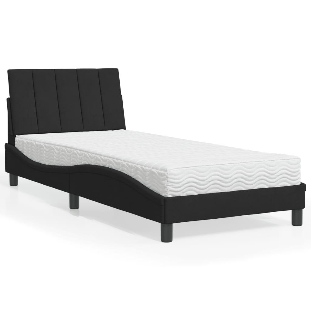 Letto con Materasso Hanko Nero 90x190 cm in Velluto