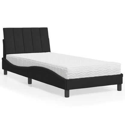 Letto con Materasso Hanko Nero 90x190 cm in Velluto
