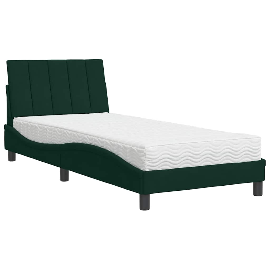 Letto con Materasso Hanko Verde Scuro 90x190 cm in Velluto