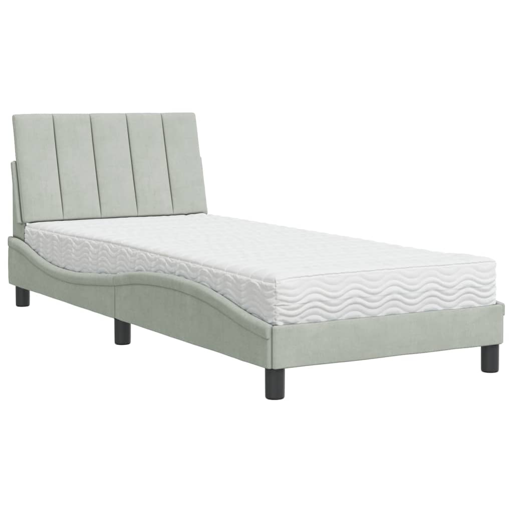 Letto con Materasso Hanko Grigio Chiaro 90x200 cm in Velluto