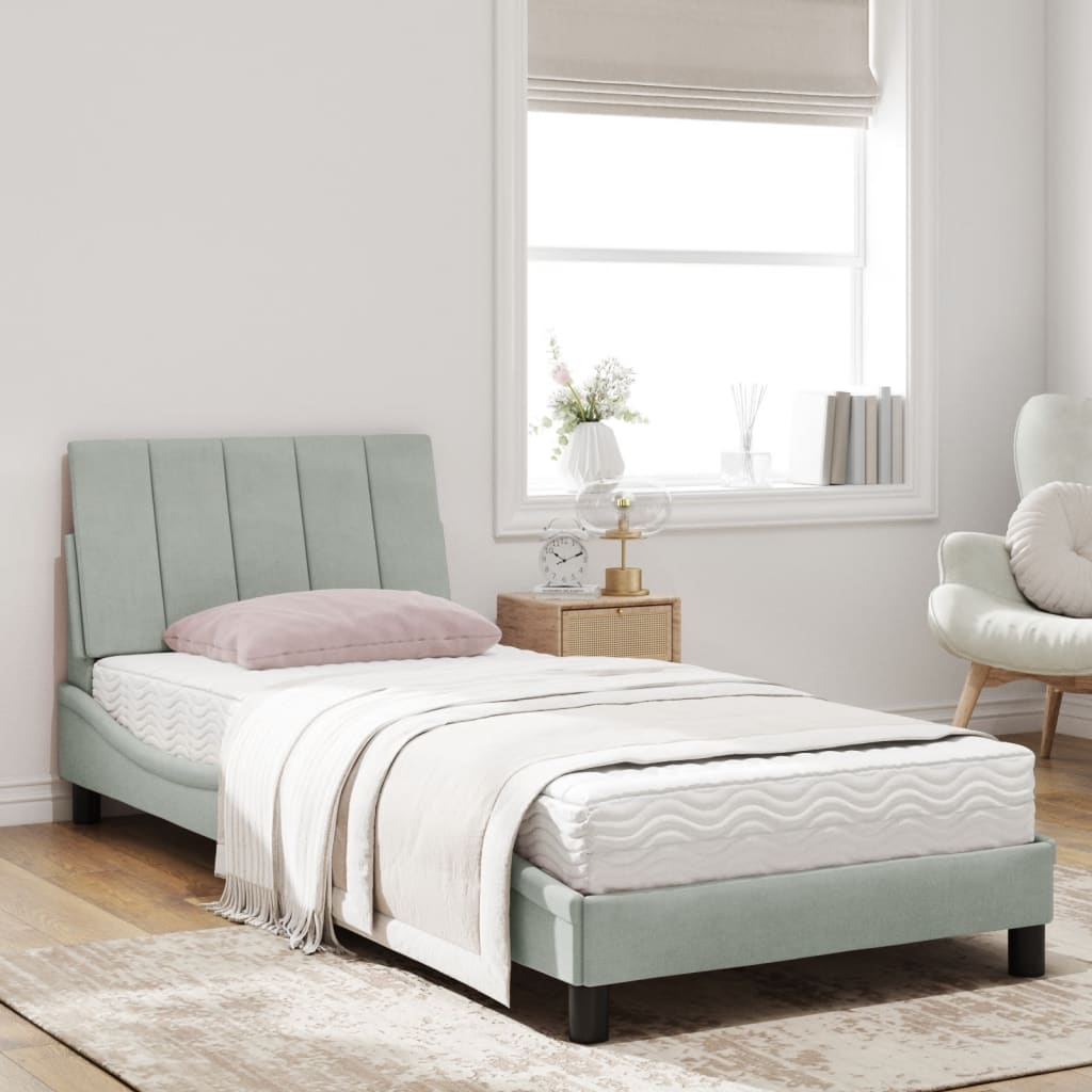 Letto con Materasso Hanko Grigio Chiaro 90x200 cm in Velluto