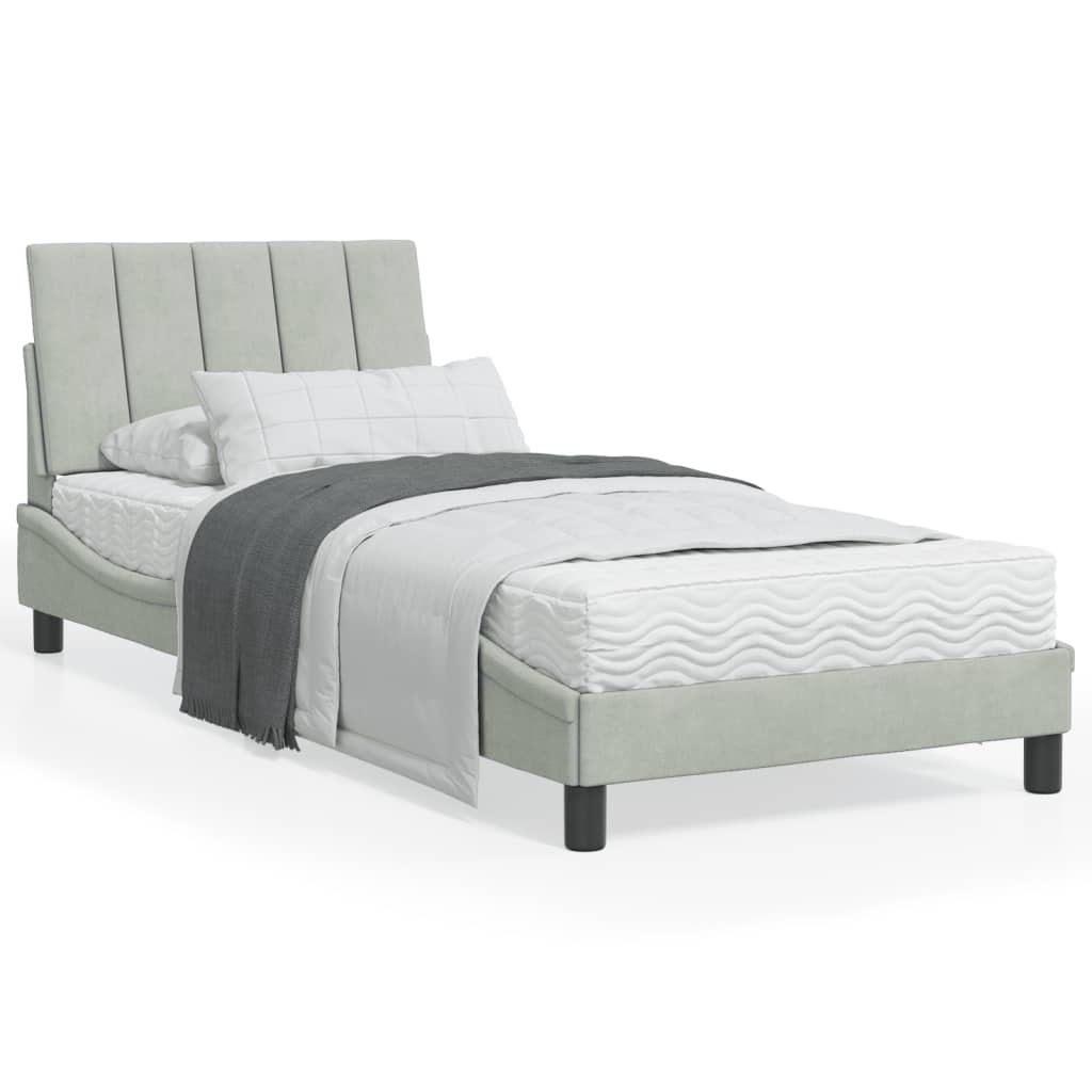 Letto con Materasso Hanko Grigio Chiaro 90x200 cm in Velluto