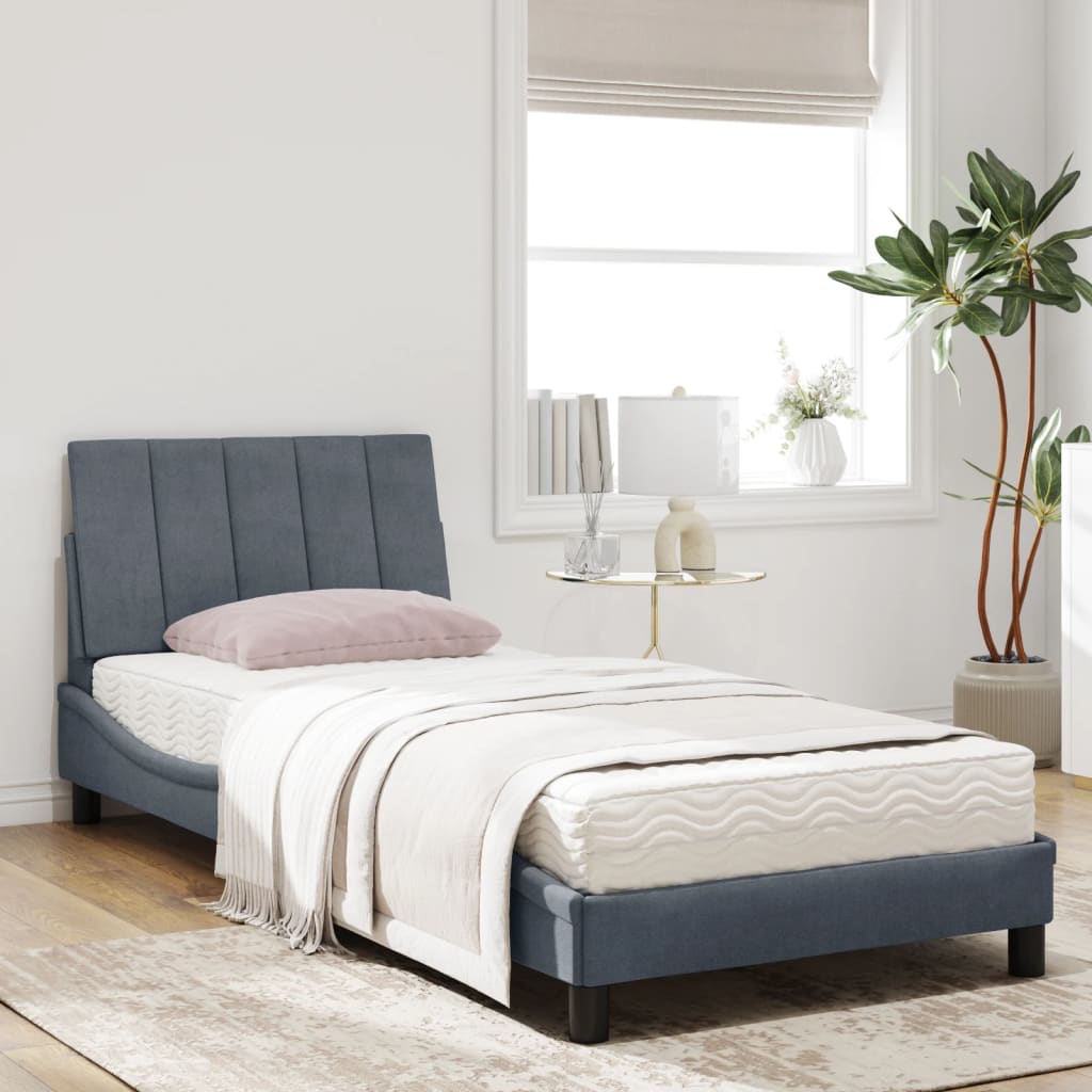 Letto con Materasso Grigio Scuro 90x200 cm in Velluto