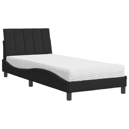 Letto con Materasso Hanko Nero 90x200 cm in Velluto