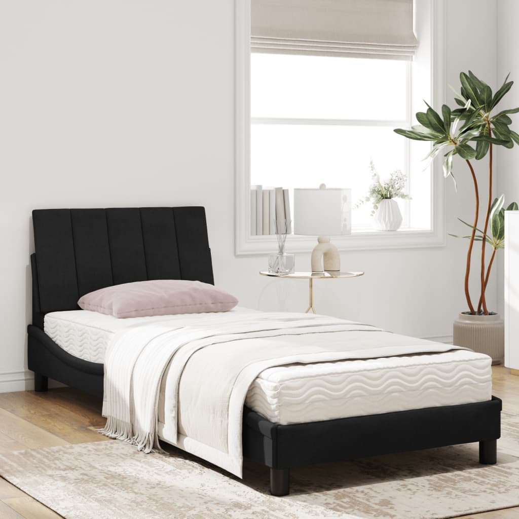 Letto con Materasso Hanko Nero 90x200 cm in Velluto