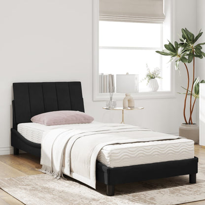 Letto con Materasso Hanko Nero 90x200 cm in Velluto