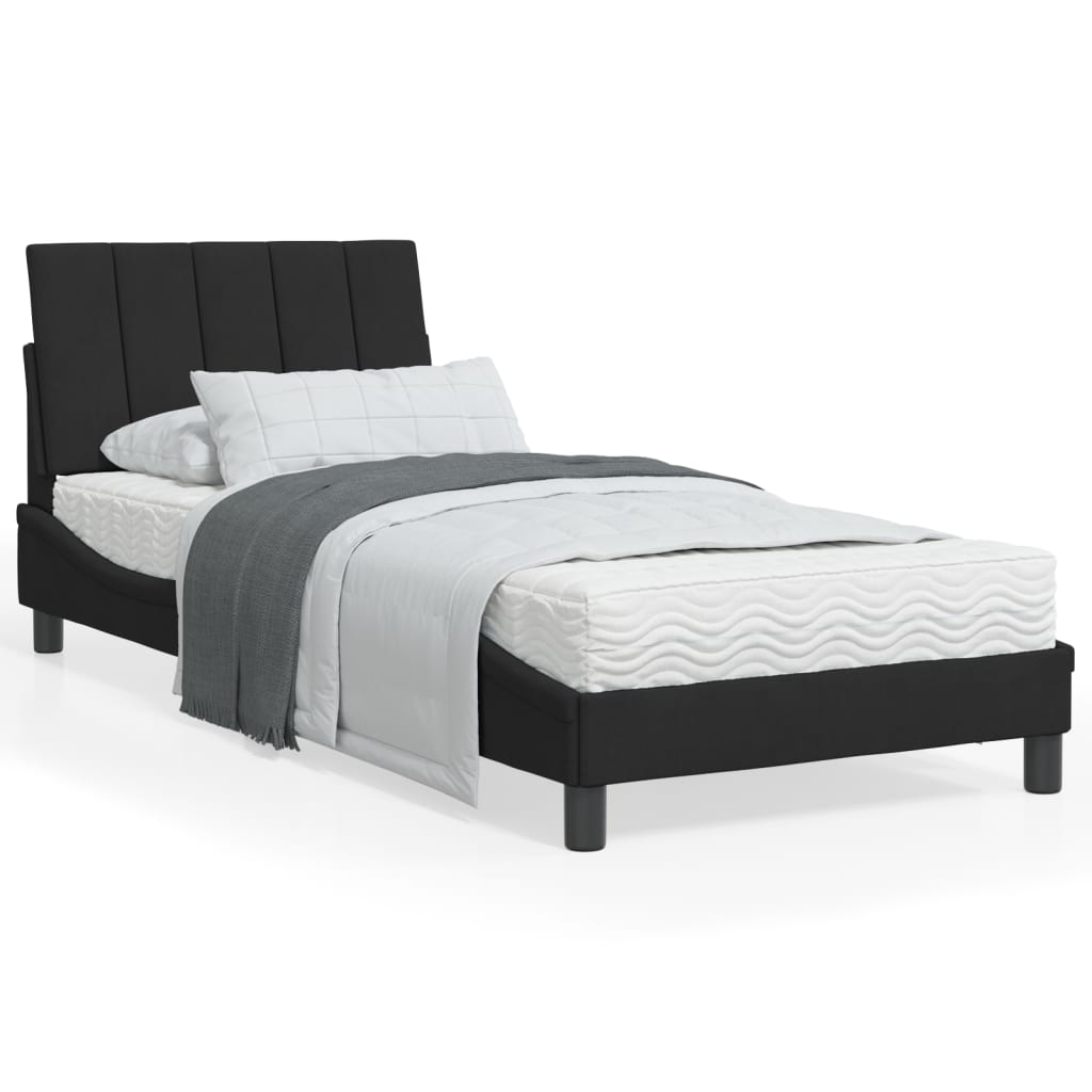 Letto con Materasso Hanko Nero 90x200 cm in Velluto