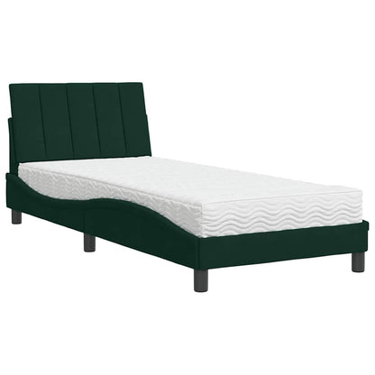 Letto con Materasso Hanko Verde Scuro 90x200 cm in Velluto
