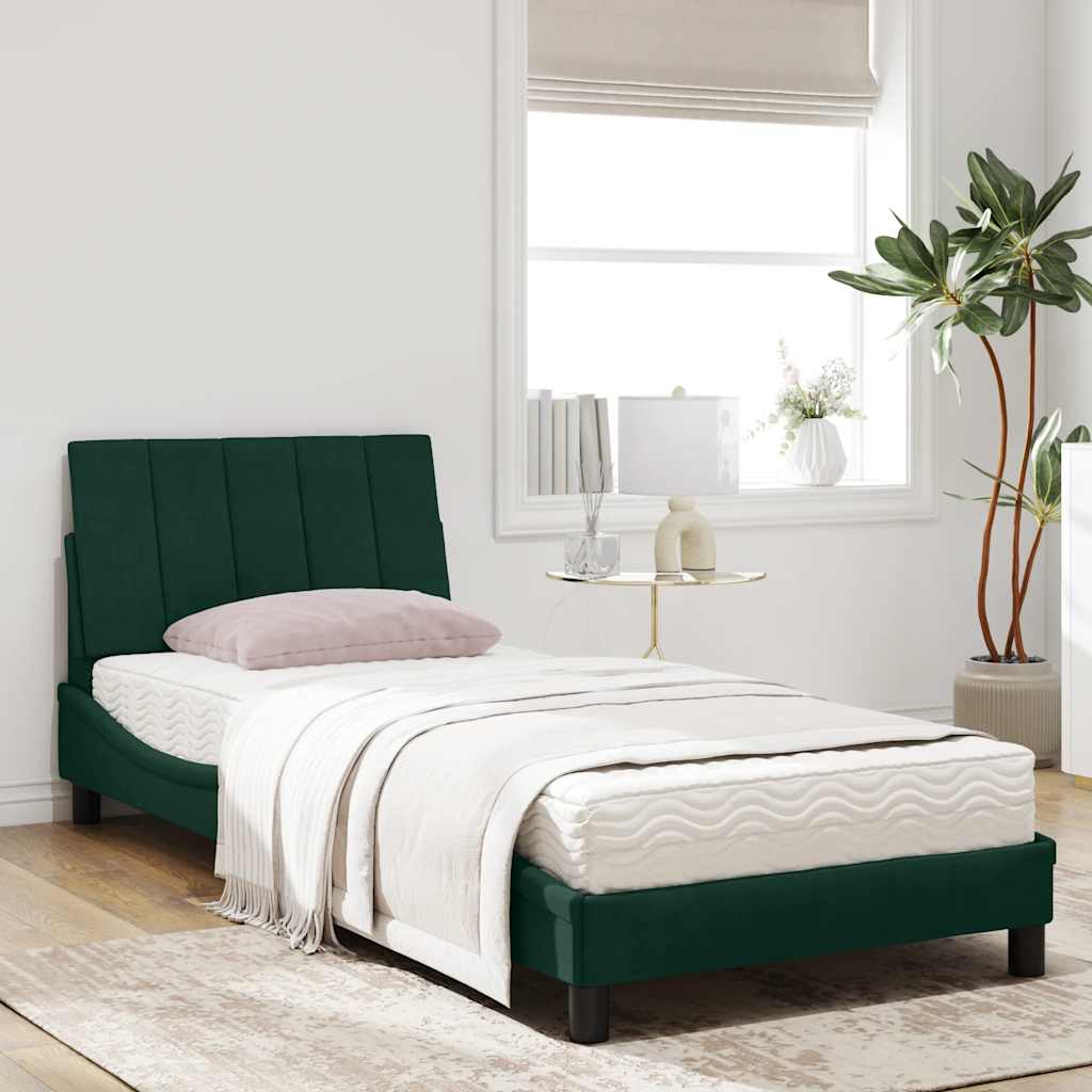 Letto con Materasso Hanko Verde Scuro 90x200 cm in Velluto