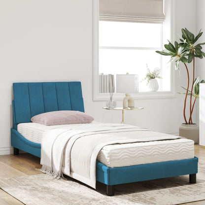 Letto con Materasso Blu 90x200 cm in Velluto