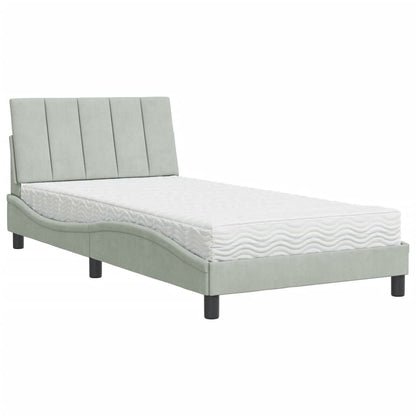 Letto con Materasso Hanko Grigio Chiaro 100x200 cm in Velluto
