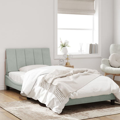 Letto con Materasso Hanko Grigio Chiaro 100x200 cm in Velluto