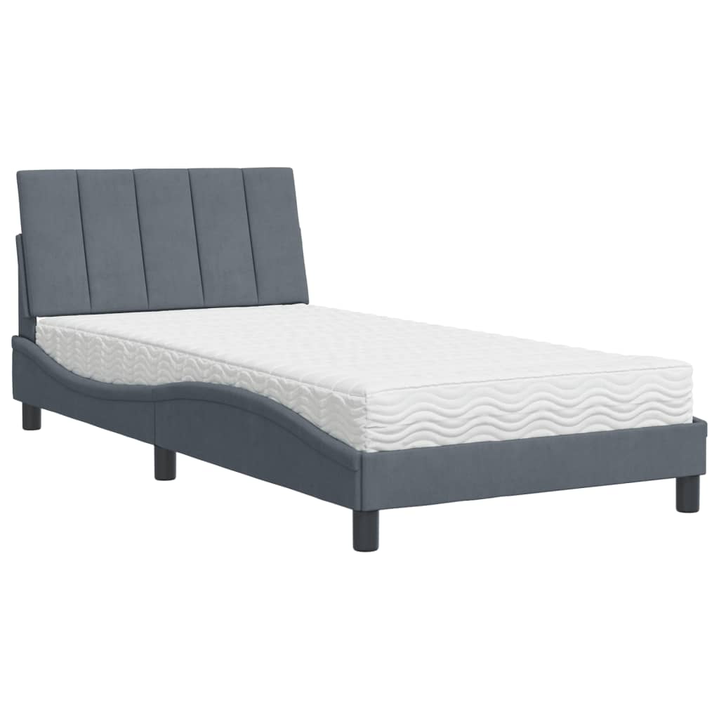 Letto con Materasso Hanko Grigio Scuro 100x200 cm in Velluto