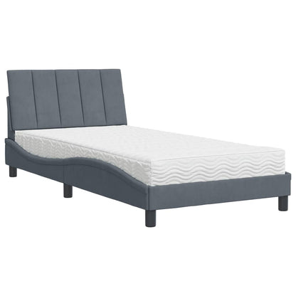 Letto con Materasso Hanko Grigio Scuro 100x200 cm in Velluto