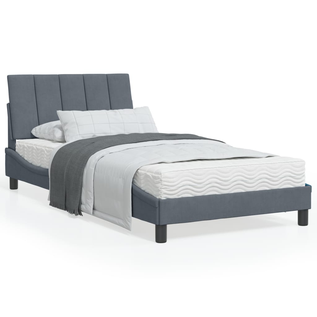 Letto con Materasso Hanko Grigio Scuro 100x200 cm in Velluto