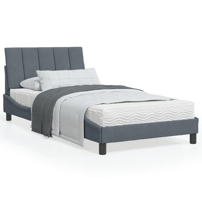 Letto con Materasso Hanko Grigio Scuro 100x200 cm in Velluto