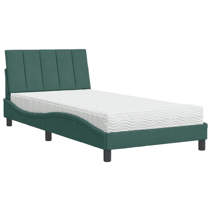 Letto con Materasso Verde Scuro 100x200 cm in Velluto