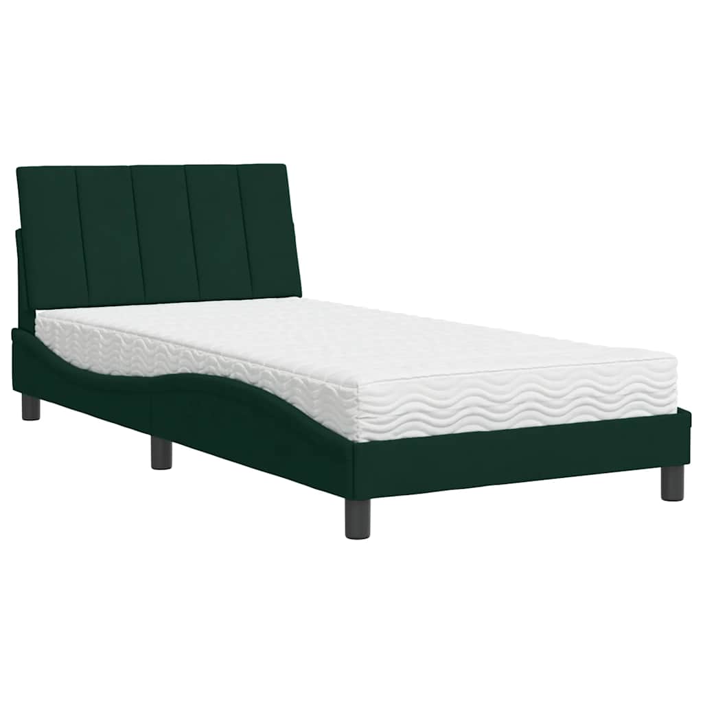 Letto con Materasso Hanko Verde Scuro 100x200 cm in Velluto