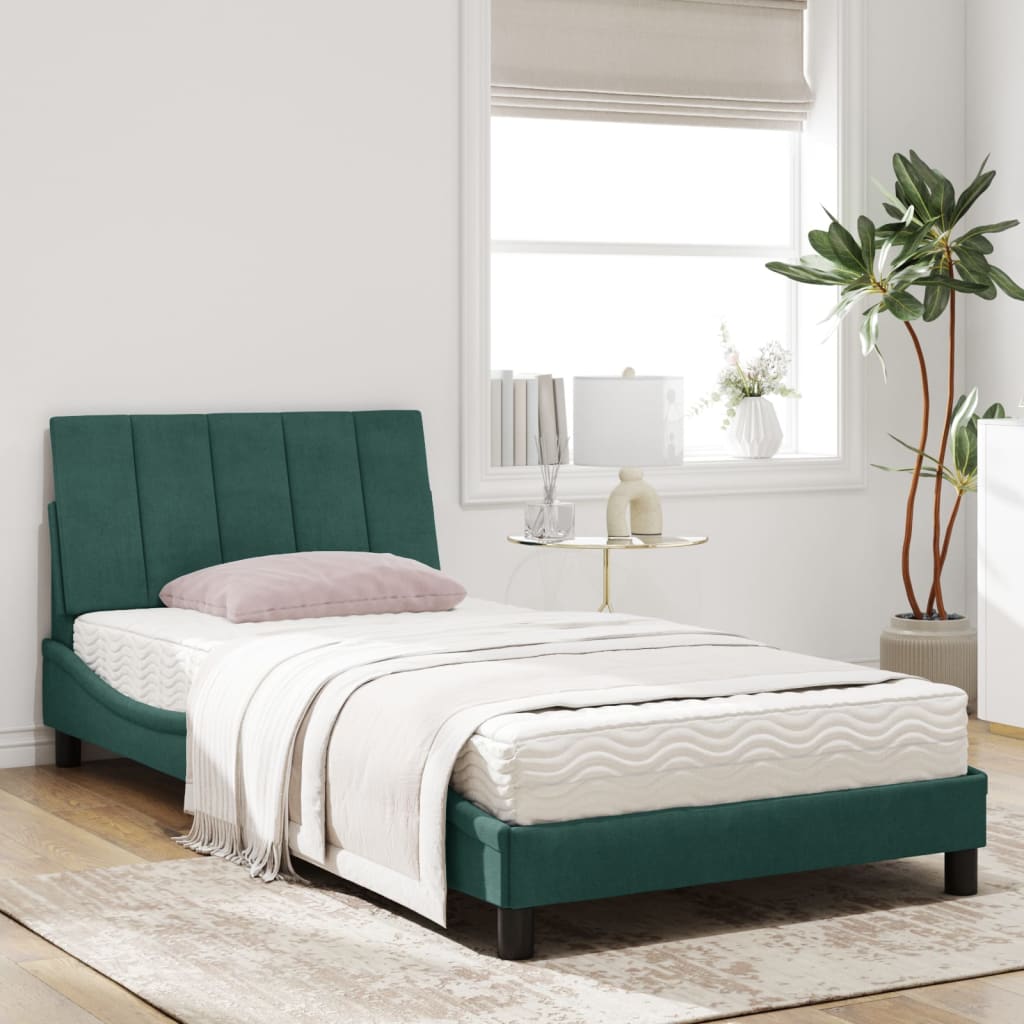 Letto con Materasso Verde Scuro 100x200 cm in Velluto