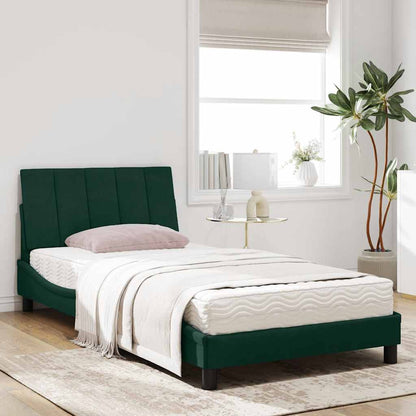 Letto con Materasso Hanko Verde Scuro 100x200 cm in Velluto