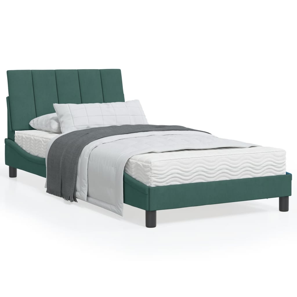Letto con Materasso Verde Scuro 100x200 cm in Velluto