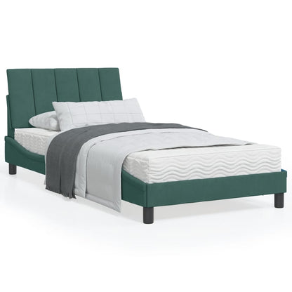 Letto con Materasso Verde Scuro 100x200 cm in Velluto