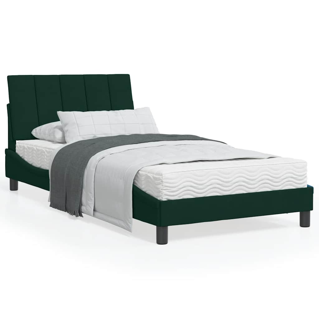 Letto con Materasso Hanko Verde Scuro 100x200 cm in Velluto