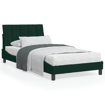Letto con Materasso Hanko Verde Scuro 100x200 cm in Velluto