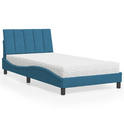 Letto con Materasso Blu 100x200 cm in Velluto
