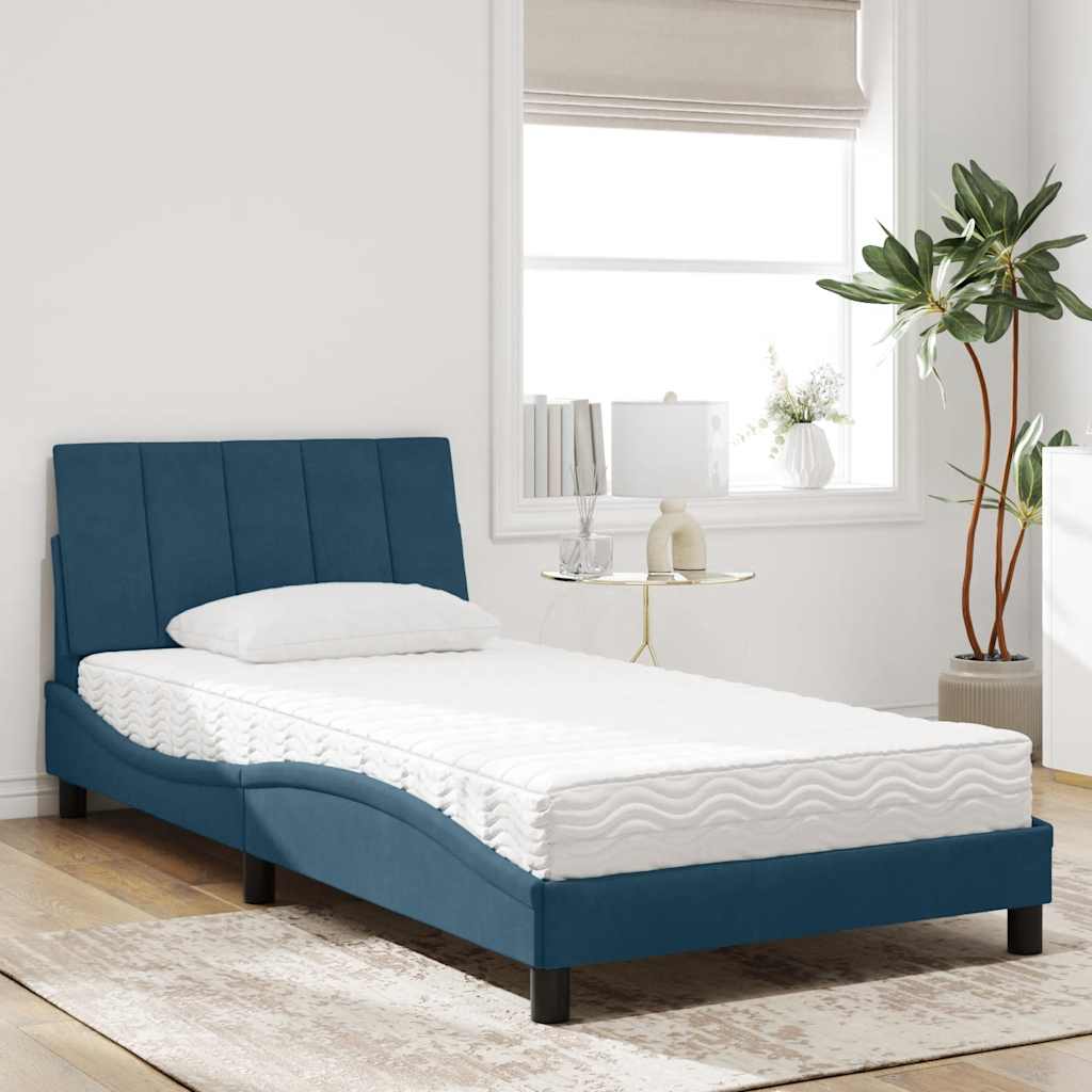 Letto con Materasso Hanko Blu 100x200 cm in Velluto