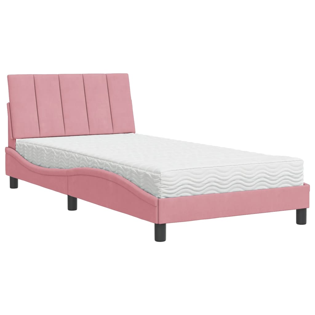 Letto con Materasso Hanko Rosa 100x200 cm in Velluto