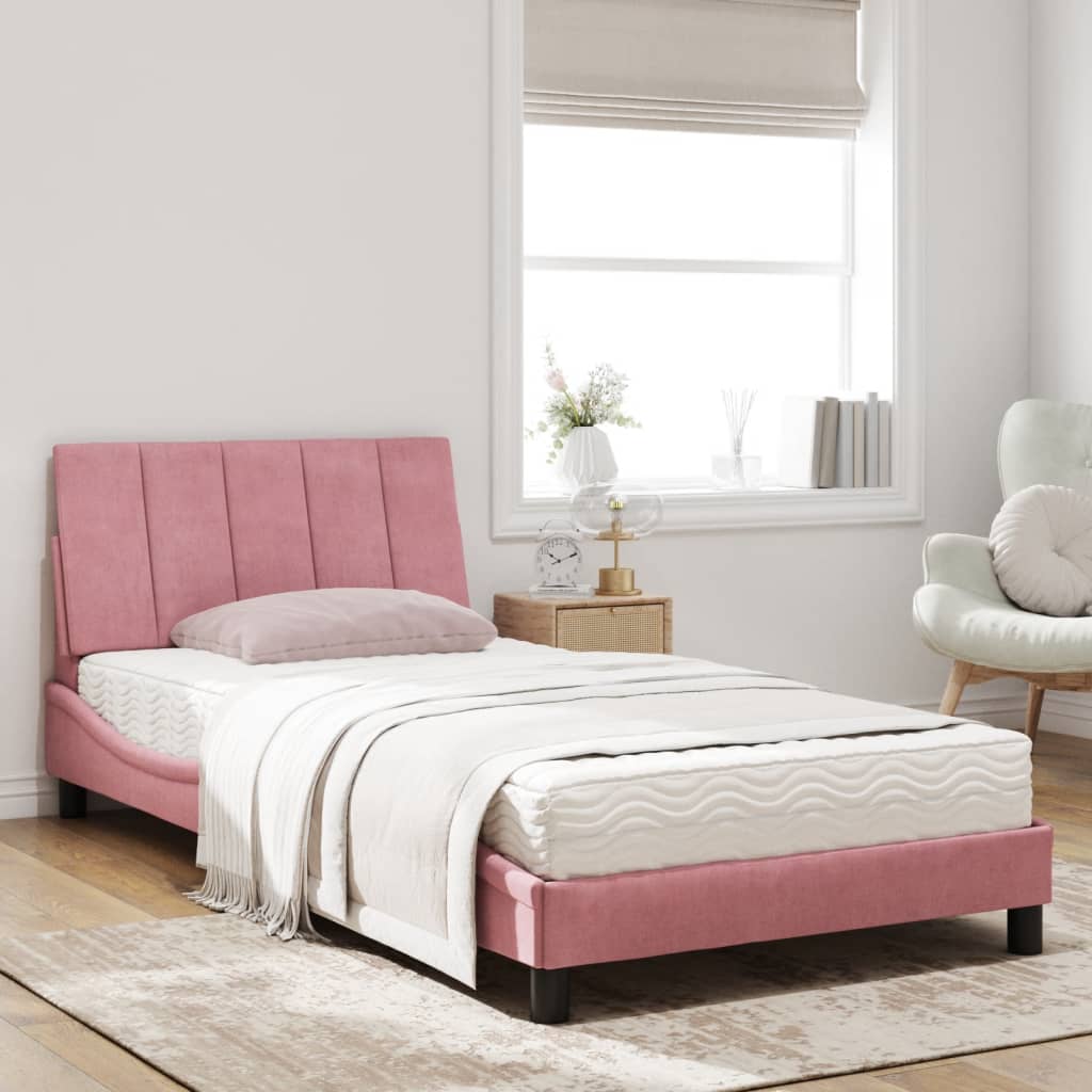 Letto con Materasso Hanko Rosa 100x200 cm in Velluto