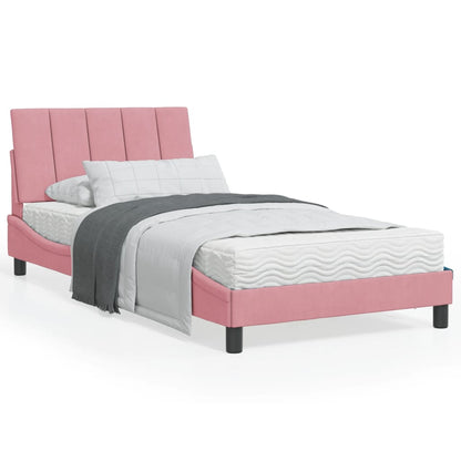 Letto con Materasso Hanko Rosa 100x200 cm in Velluto