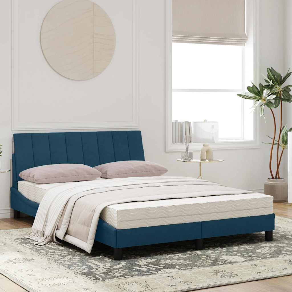 Letto con Materasso Hanko Blu 120x200 cm in Velluto
