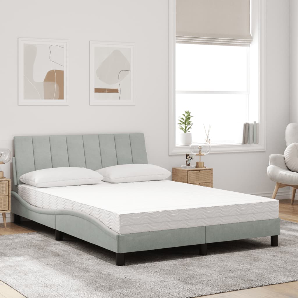 Letto con Materasso Hanko Grigio Chiaro 140x190 cm in Velluto