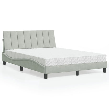 Letto con Materasso Hanko Grigio Chiaro 140x190 cm in Velluto
