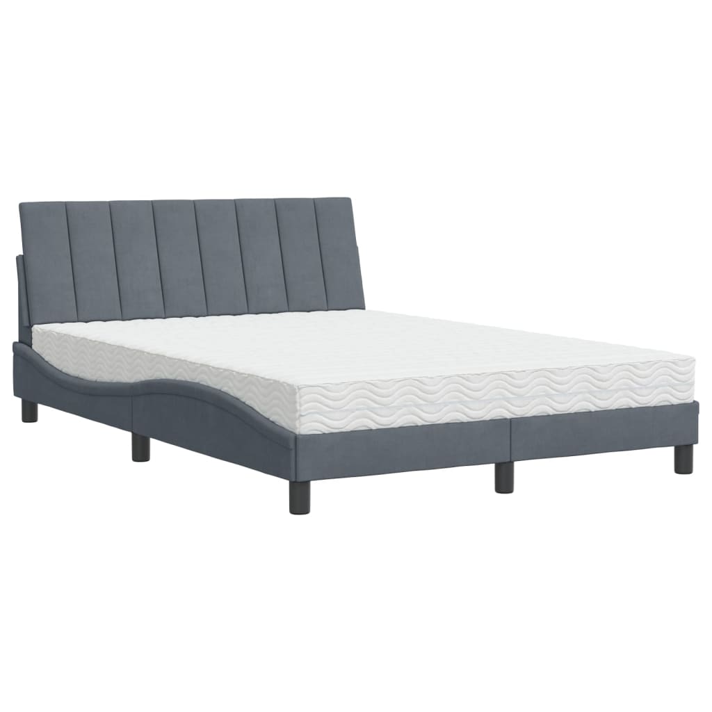 Letto con Materasso Grigio Scuro 140x190 cm in Velluto