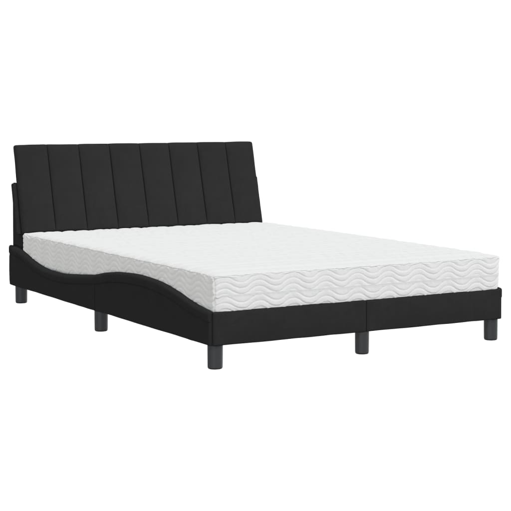 Letto con Materasso Hanko Nero 140x190 cm in Velluto
