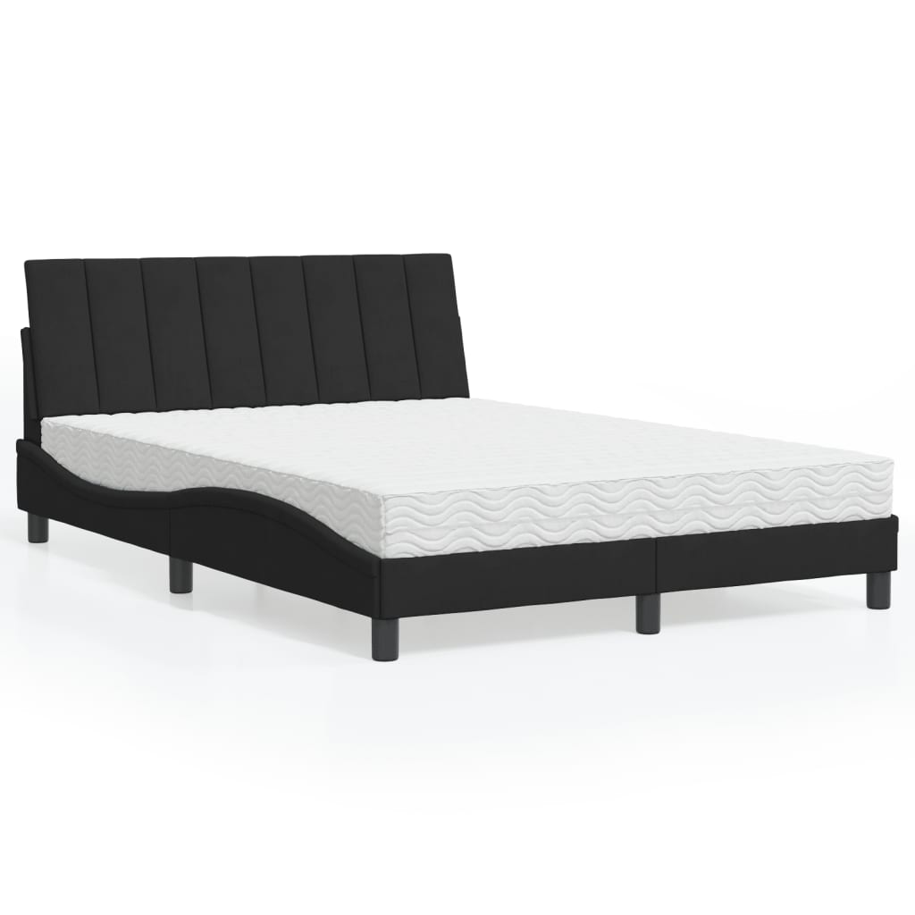 Letto con Materasso Hanko Nero 140x190 cm in Velluto