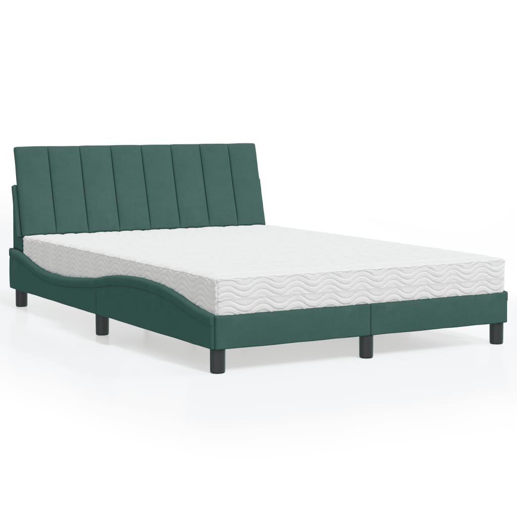 Letto con Materasso Verde Scuro 140x190 cm in Velluto
