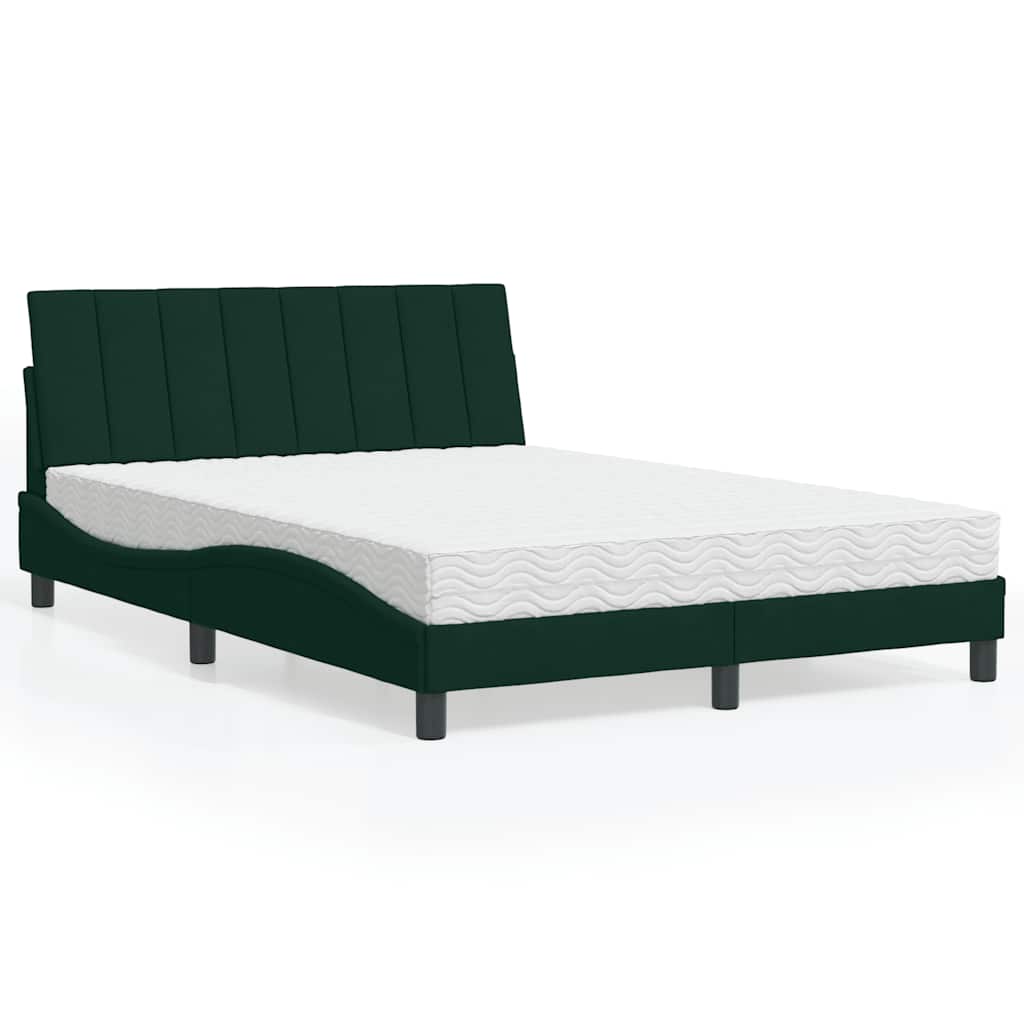 Letto con Materasso Hanko Verde Scuro 140x190 cm in Velluto