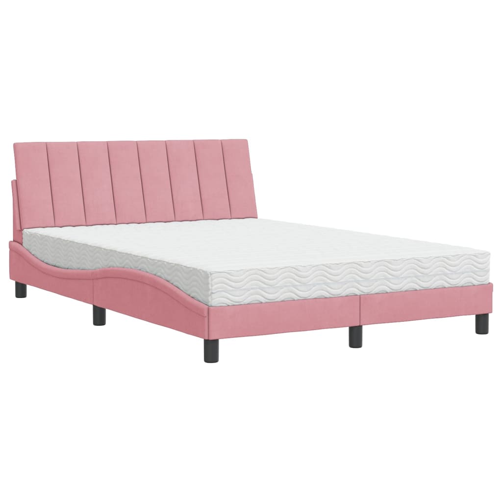 Letto con Materasso Hanko Rosa 140x190 cm in Velluto