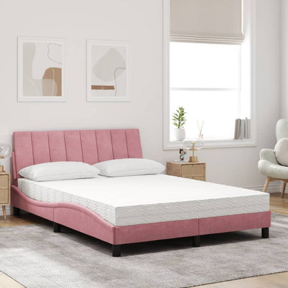 Letto con Materasso Hanko Rosa 140x190 cm in Velluto