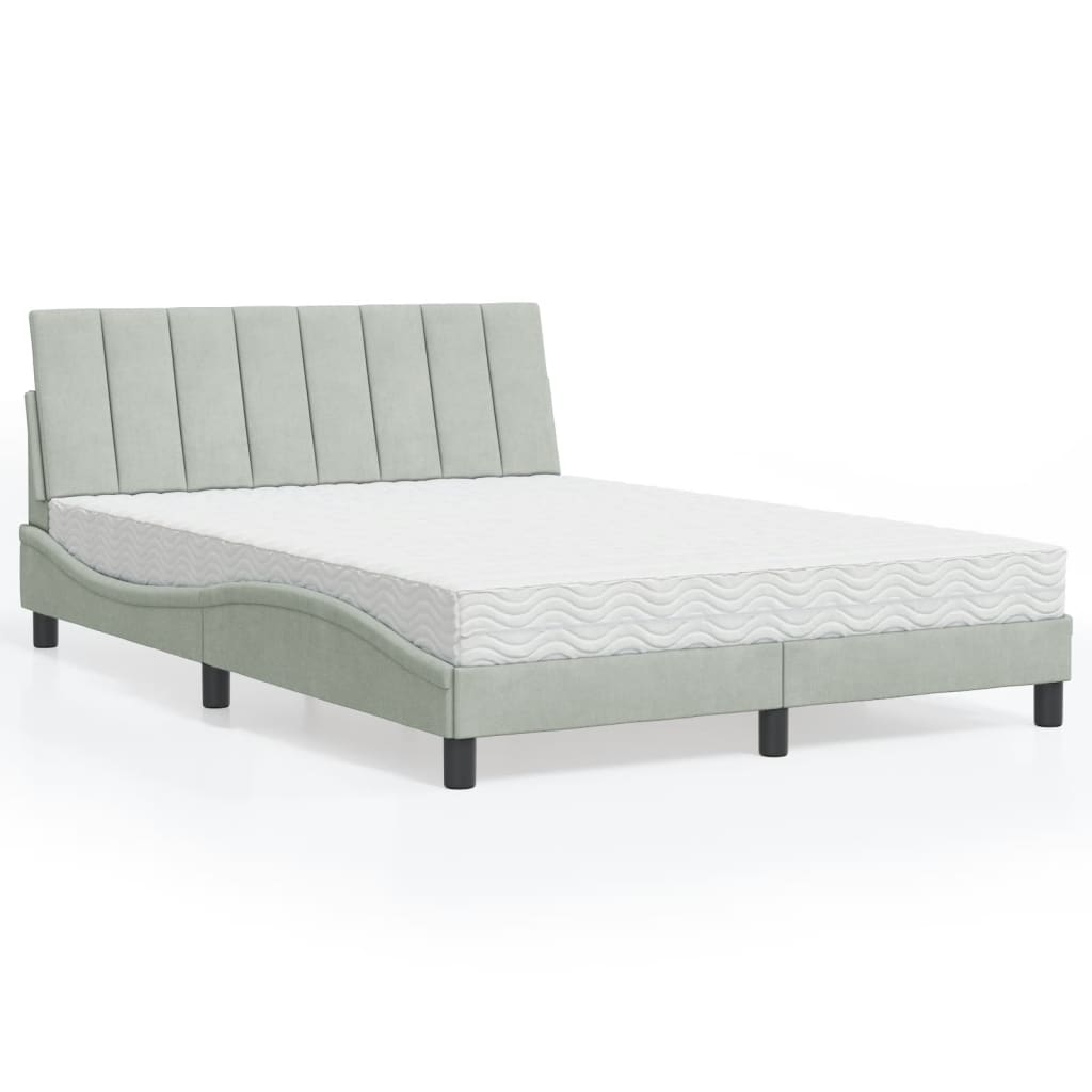 Letto con Materasso Hanko Grigio Chiaro 140x200 cm in Velluto