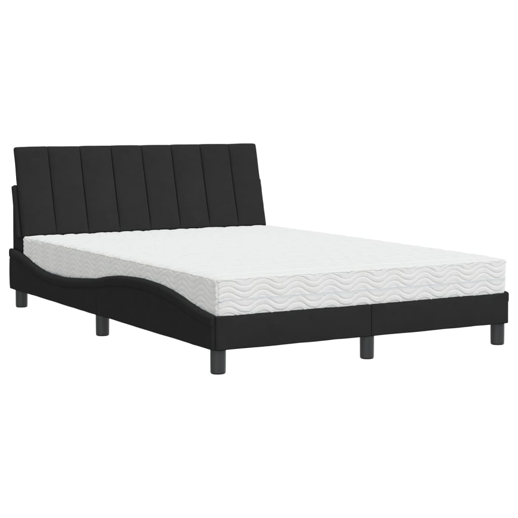 Letto con Materasso Hanko Nero 140x200 cm in Velluto
