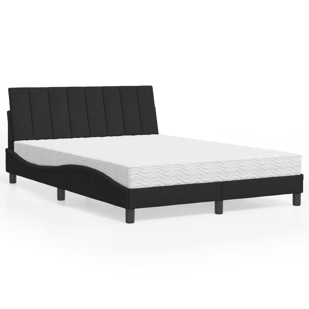 Letto con Materasso Hanko Nero 140x200 cm in Velluto