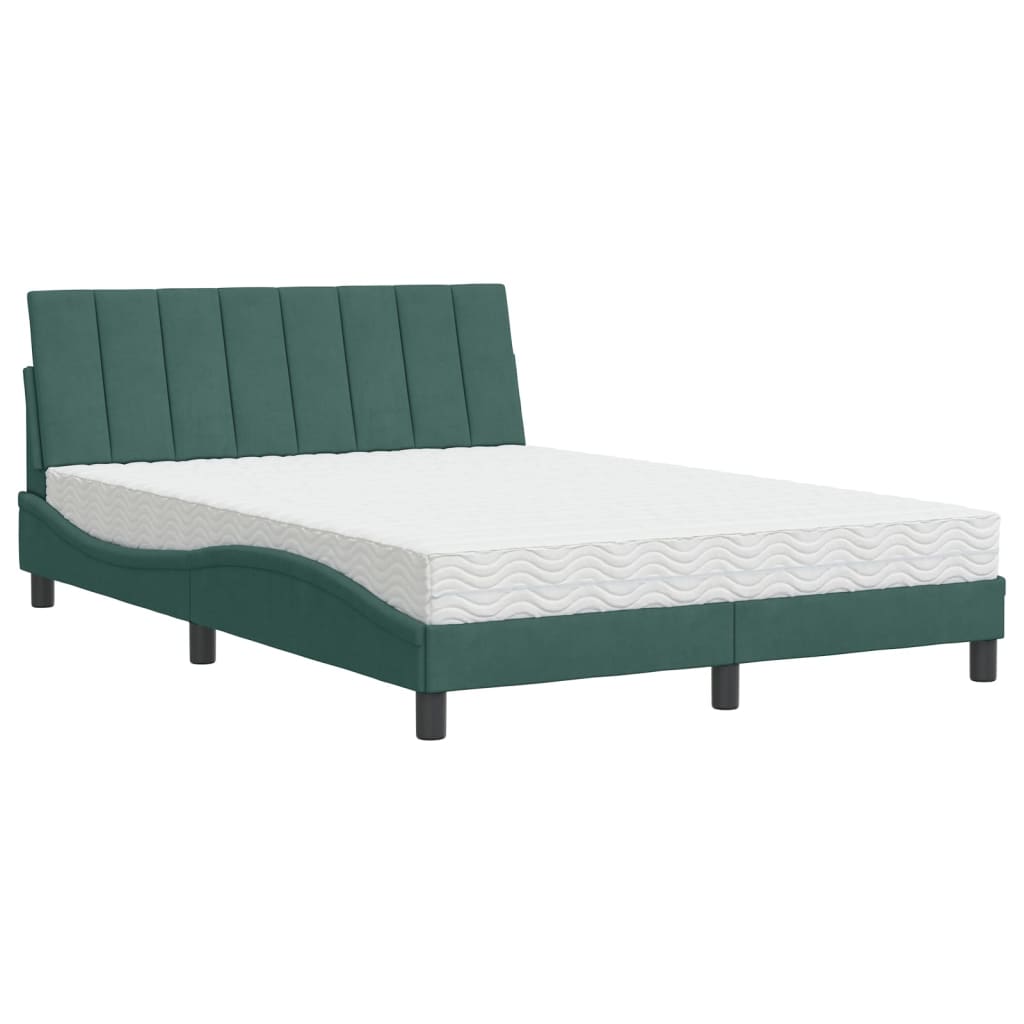 Letto con Materasso Verde Scuro 140x200 cm in Velluto