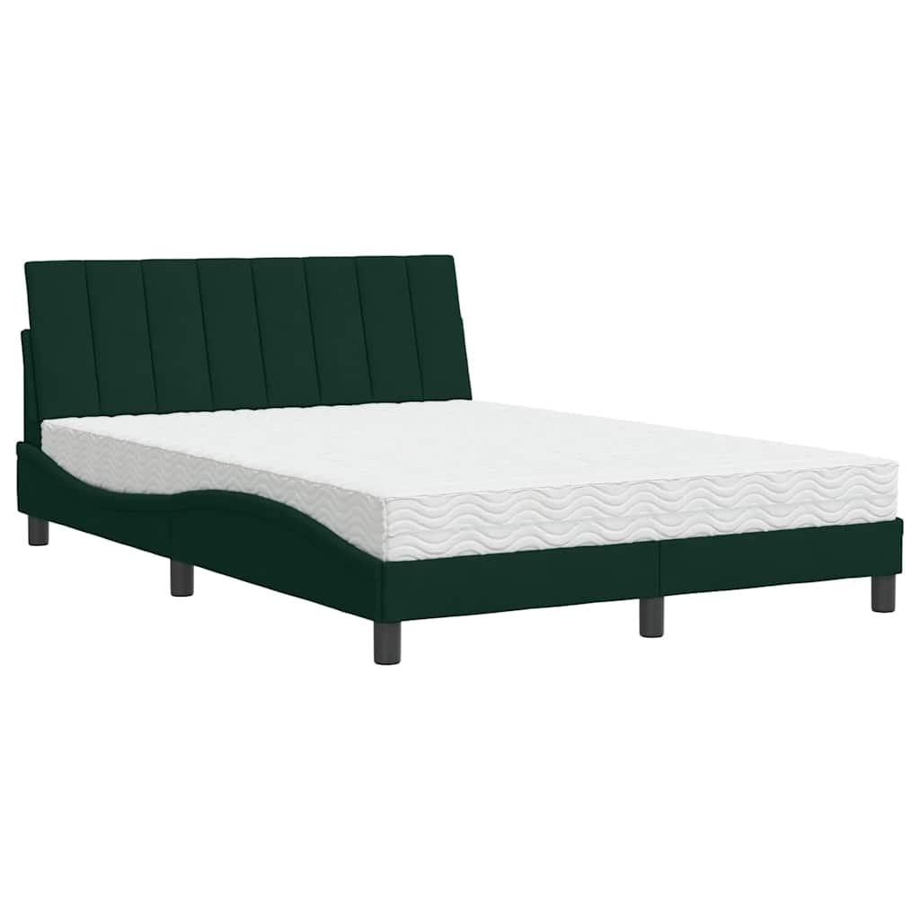 Letto con Materasso Hanko Verde Scuro 140x200 cm in Velluto