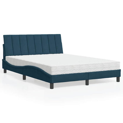 Letto con Materasso Hanko Blu 140x200 cm in Velluto