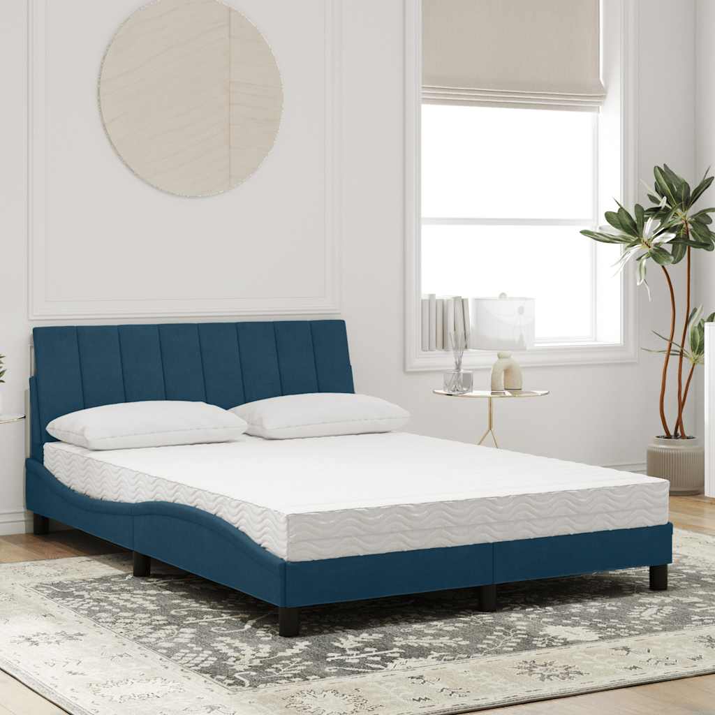 Letto con Materasso Hanko Blu 140x200 cm in Velluto